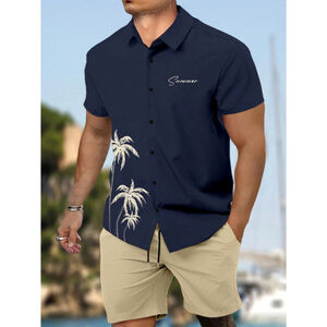 SHEIN Manfinity Men's Large Navy Summer Button-Down Short Sleeve Shirt NIB